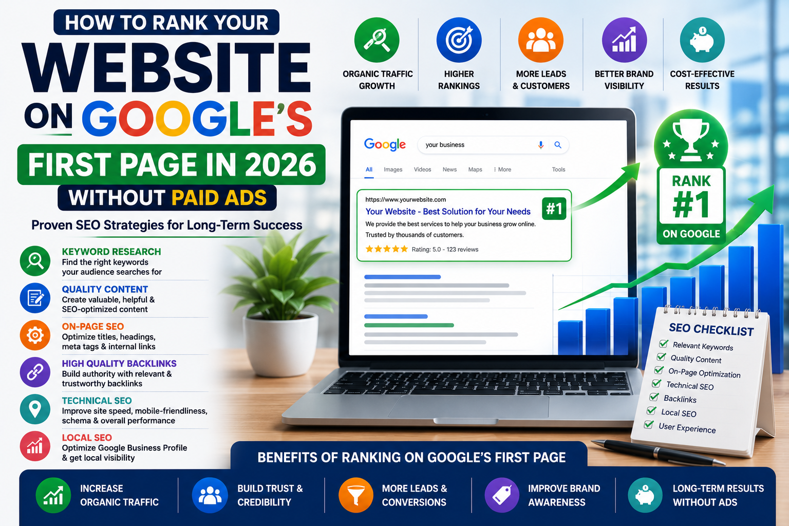 How to Rank Your Website on Google’s First Page in 2026 Without Paid Ads